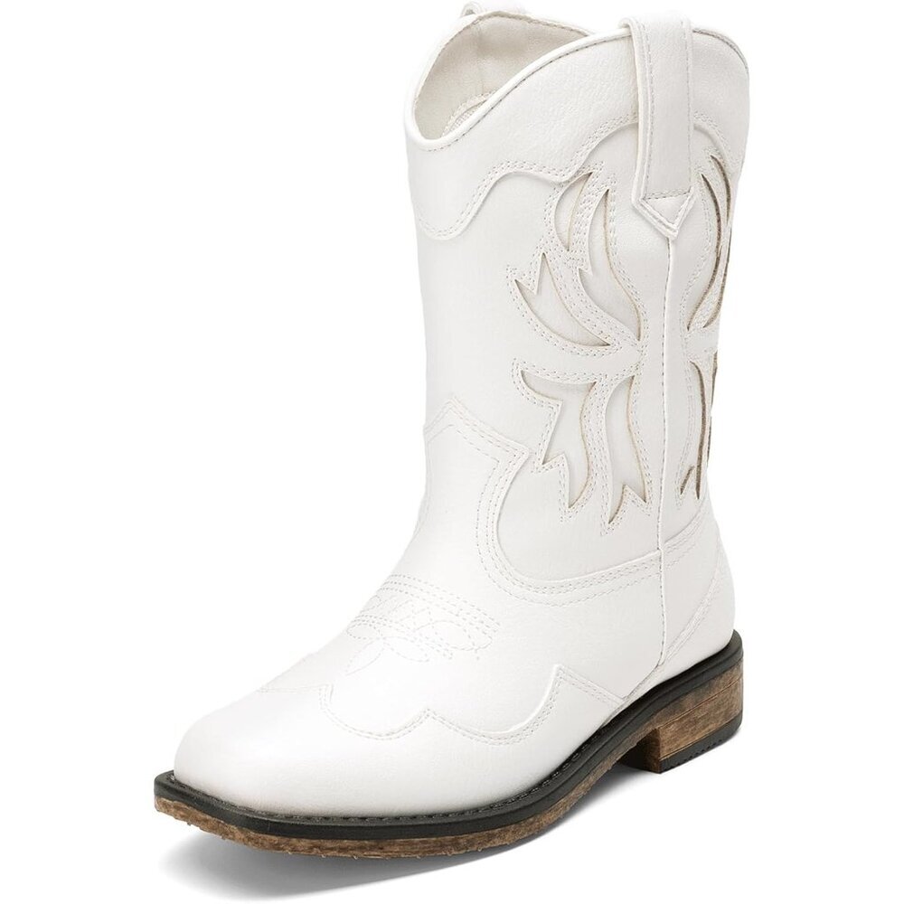 ⚡Girls White Square Toe Mid Calf Cowgirl Boots Western Fashion Riding Shoes